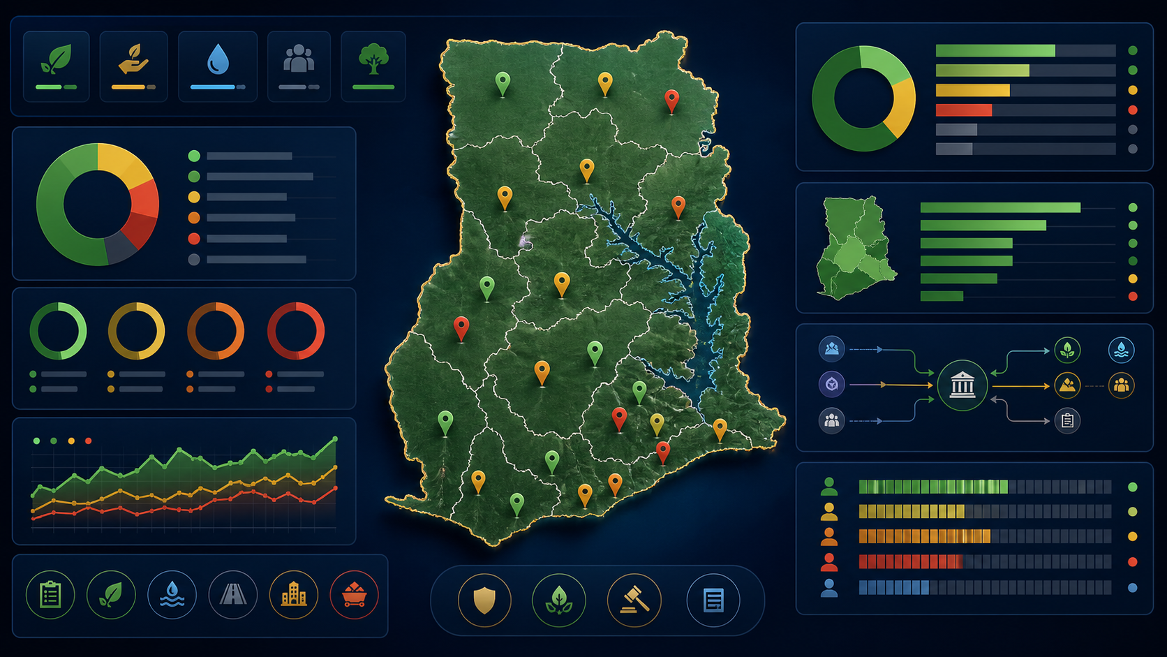 Ghana-wide environmental screening oversight with regional cases, outcomes and officer activity